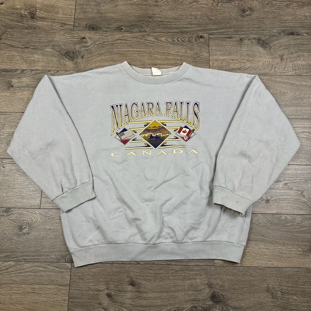 Vintage Niagara Falls Canada Sweatshirt Adult XL Gray Crewneck Waterfall Nature
